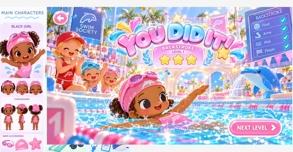 Our swimmer celebrating her backstroke finish in the pool