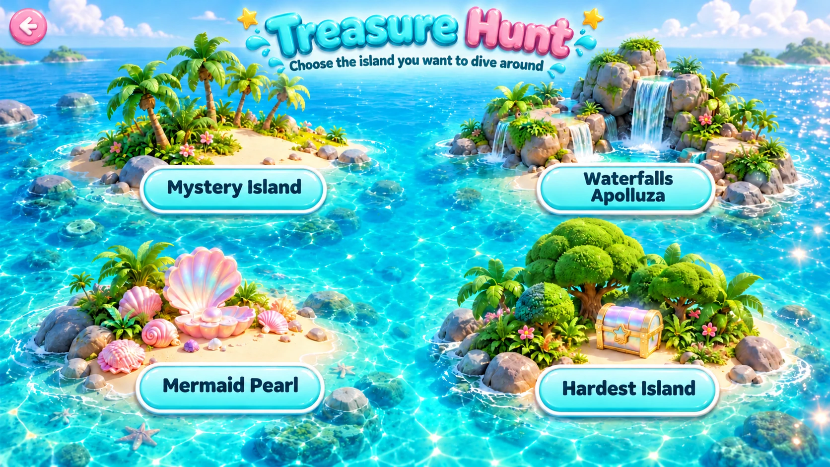 Treasure Hunt. Choose the island you want to dive around.